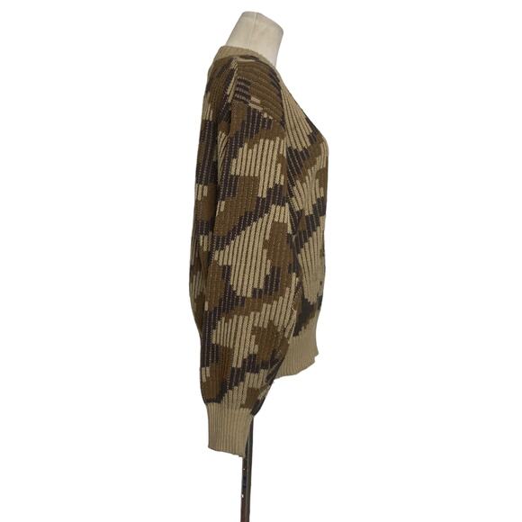 vintage 80s crew neck long sleeves brown prints sweater size Large - Picture 5 of 7